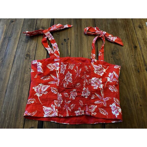 Joie Cropped Linen Tank Floral Tropical Size 10 Tie Straps Summer Beach Resort - Picture 8 of 15